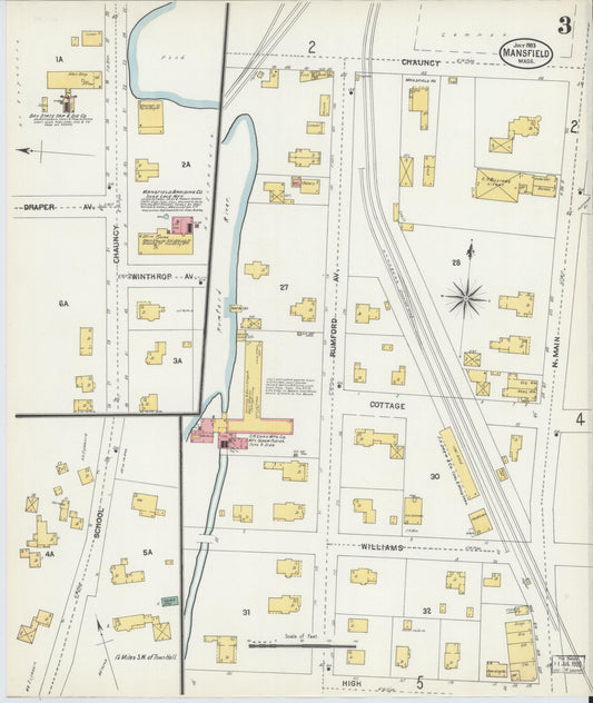 Sanborn Fire Insurance Map from Mansfield, Bristol County, Massachusetts (1903), Sheet #0003 - Historic Sanborn Fire Insurance Map Print, vintage old map wall art, antique decor, genealogy gift, Massachusetts Massachusetts map