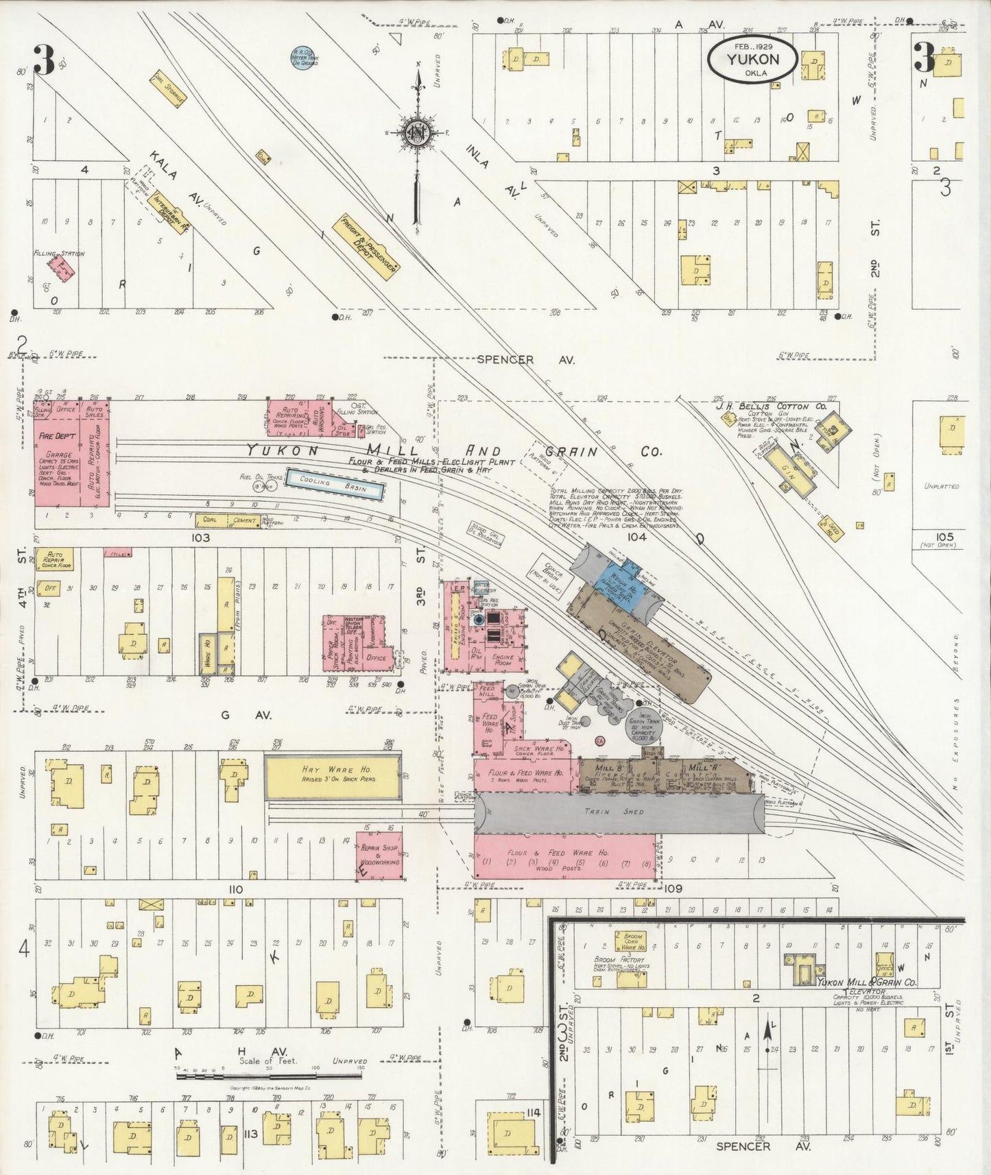 Sanborn Fire Insurance Map from Yukon, Canadian County, Oklahoma (1929), Sheet #0003 - Historic Sanborn Fire Insurance Map Print, vintage old map wall art, antique decor, genealogy gift, Oklahoma Oklahoma map