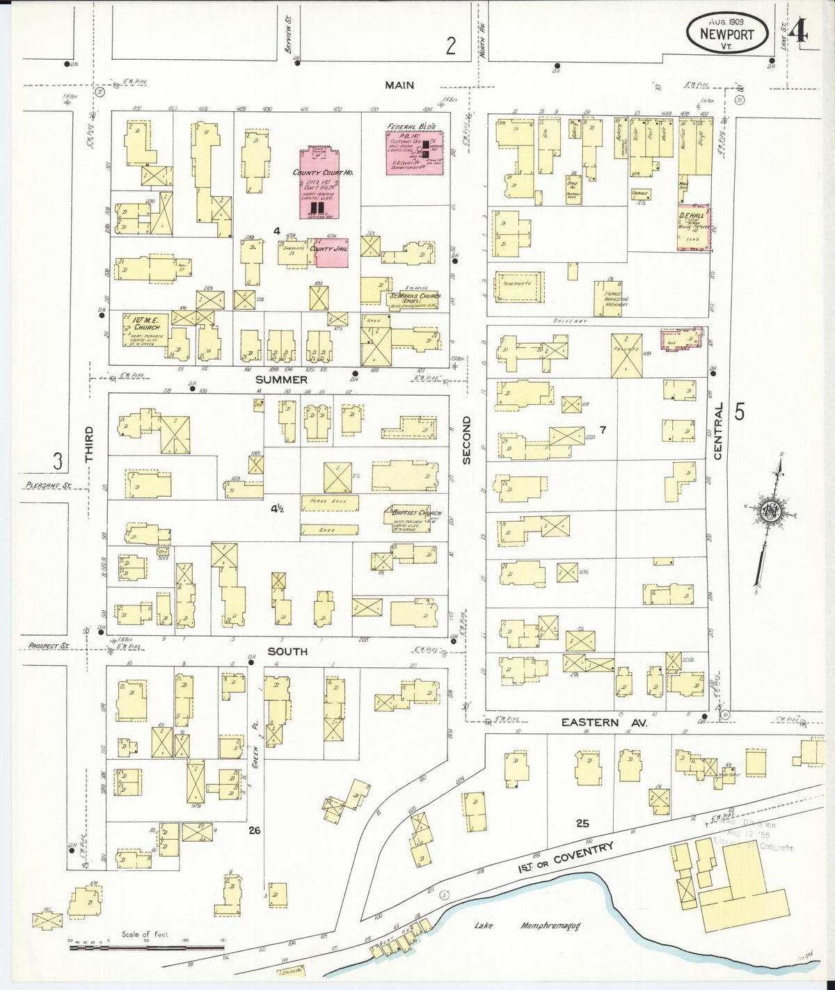 Sanborn Fire Insurance Map from Newport, Orleans County, Vermont (1909), Sheet #0004 - Complete Map Set gallery image, historic Sanborn map, vintage wall art, Vermont Vermont