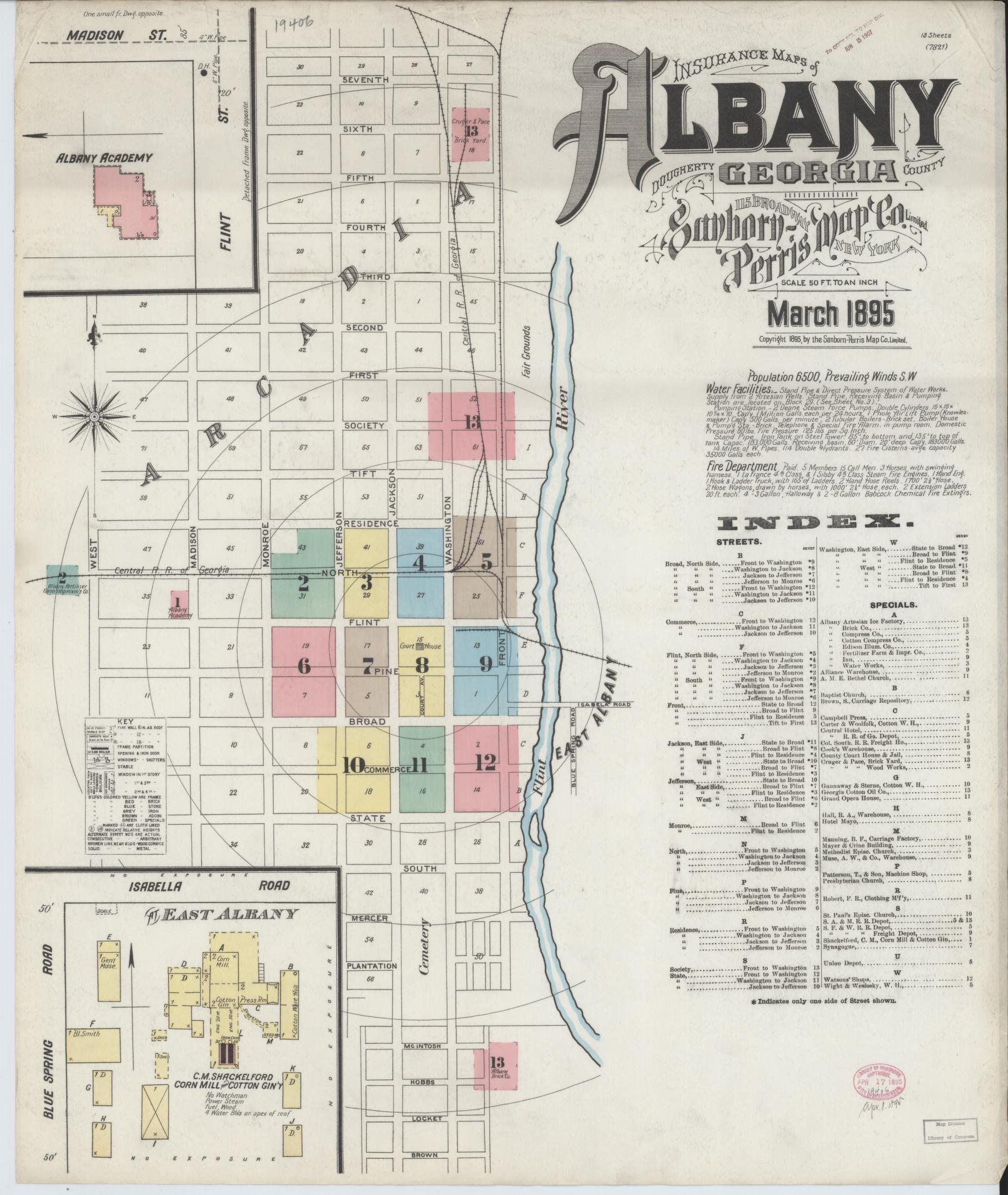 Sanborn Fire Insurance Map from Albany, Dougherty County, Georgia (1895), Sheet #0001 - Complete Map Set gallery image, historic Sanborn map, vintage wall art, Georgia Georgia