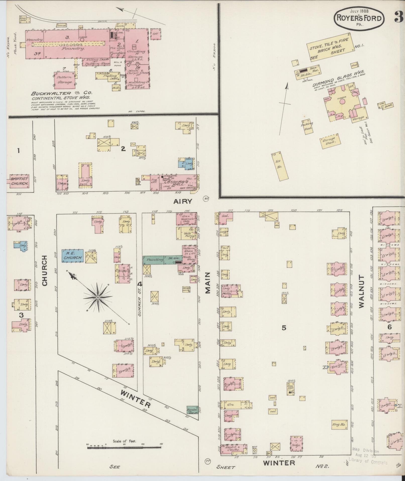 Sanborn Fire Insurance Map from Royersford, Montgomery County, Pennsylvania (1888), Sheet #0003 - Complete Map Set gallery image, historic Sanborn map, vintage wall art, Pennsylvania Pennsylvania