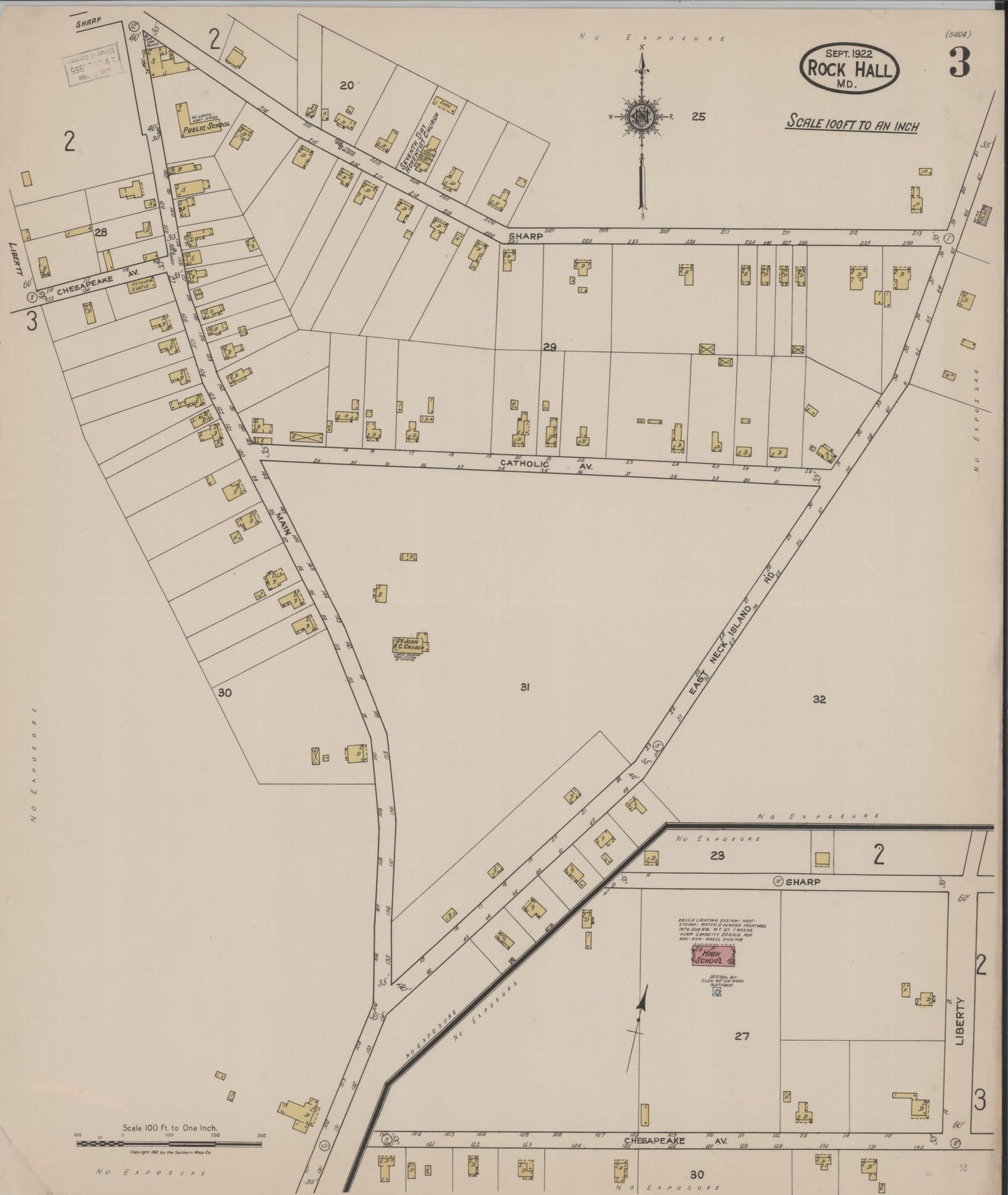 Sanborn Fire Insurance Map from Rock Hall, Kent County, Maryland (1922), Sheet #0003 - Historic Sanborn Fire Insurance Map Print, vintage old map wall art, antique decor, genealogy gift, Maryland Maryland map