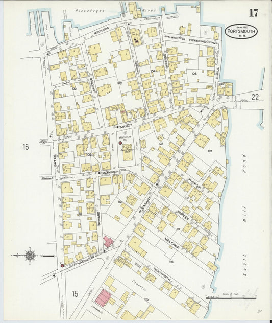 Sanborn Fire Insurance Map from Portsmouth, Rockingham County, New Hampshire (1910), Sheet #0017 - Historic Sanborn Fire Insurance Map Print, vintage old map wall art, antique decor, genealogy gift, New Hampshire New Hampshire map