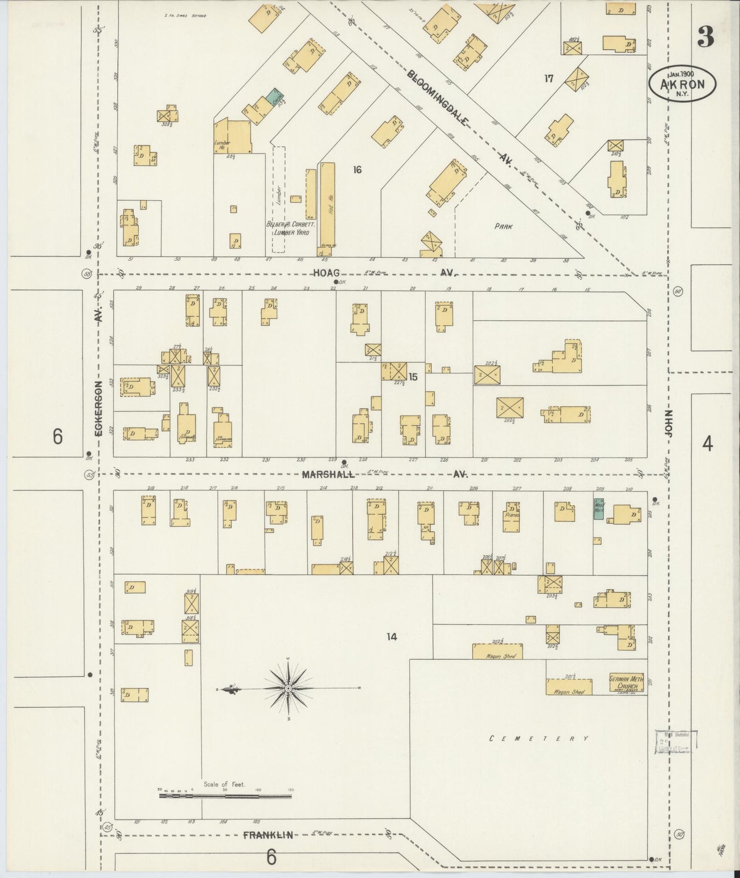 Sanborn Fire Insurance Map from Akron, Erie County, New York (1900), Sheet #0003 - Complete Map Set gallery image, historic Sanborn map, vintage wall art, New York New York