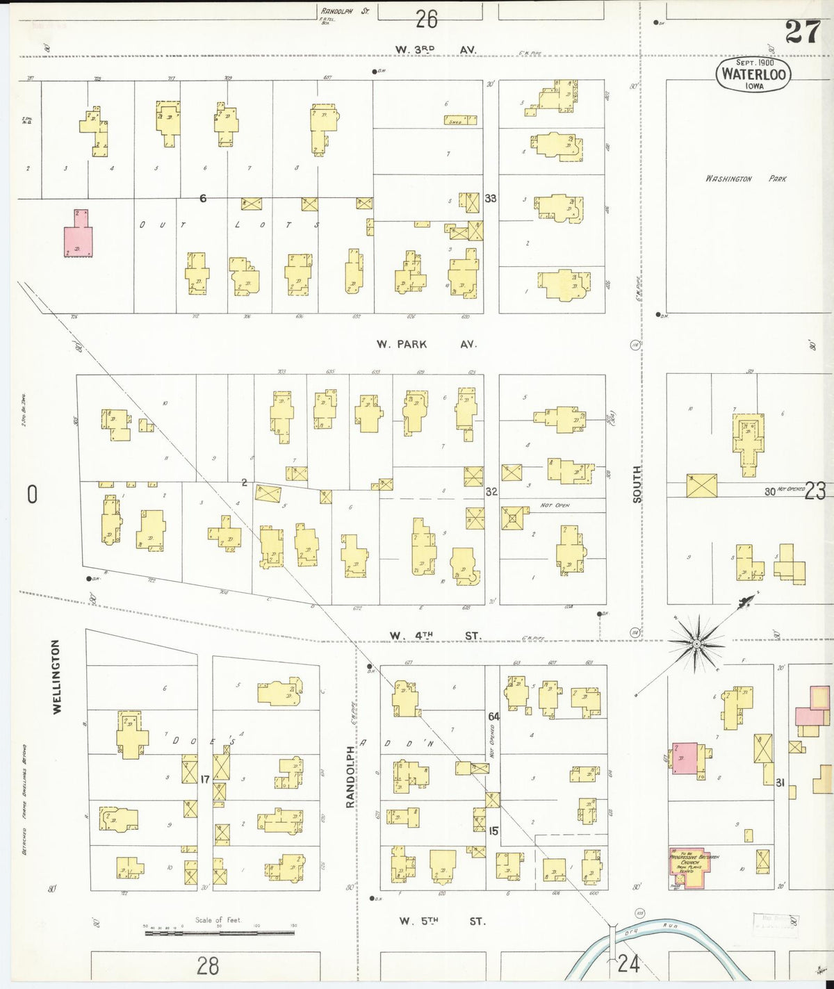 Sanborn Fire Insurance Map from Waterloo, Black Hawk County, Iowa (1900), Sheet #0027 - Historic Sanborn Fire Insurance Map Print, vintage old map wall art