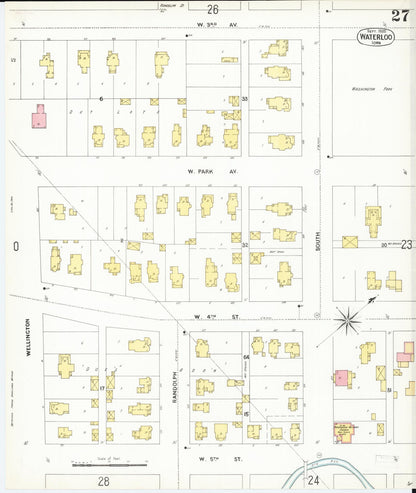 Sanborn Fire Insurance Map from Waterloo, Black Hawk County, Iowa (1900), Sheet #0027 - Historic Sanborn Fire Insurance Map Print, vintage old map wall art