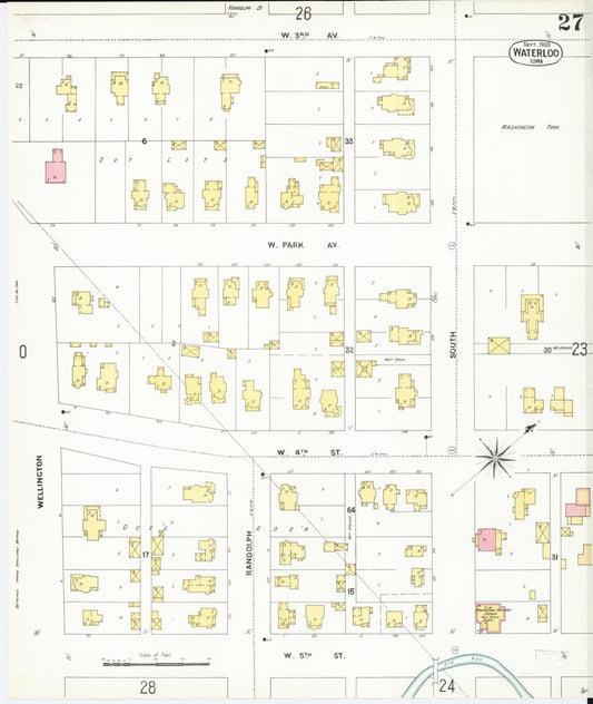 Sanborn Fire Insurance Map from Waterloo, Black Hawk County, Iowa (1900), Sheet #0027 - Historic Sanborn Fire Insurance Map Print, vintage old map wall art