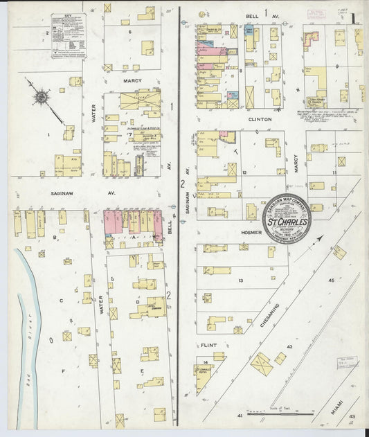 Sanborn Fire Insurance Map from Saint Charles, Saginaw County, Michigan (1910), Sheet #0001 - Historic Sanborn Fire Insurance Map Print, vintage old map wall art, antique decor, genealogy gift, Michigan Michigan map