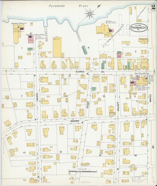 Sanborn Fire Insurance Map from Pocomoke City, Worcester County, Maryland (1900), Sheet #0002 - Historic Sanborn Fire Insurance Map Print, vintage old map wall art