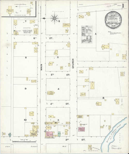 Sanborn Fire Insurance Map from Kelseyville, Lake County, California (1890), Sheet #0001 - Complete Map Set gallery image, historic Sanborn map, vintage wall art, California California