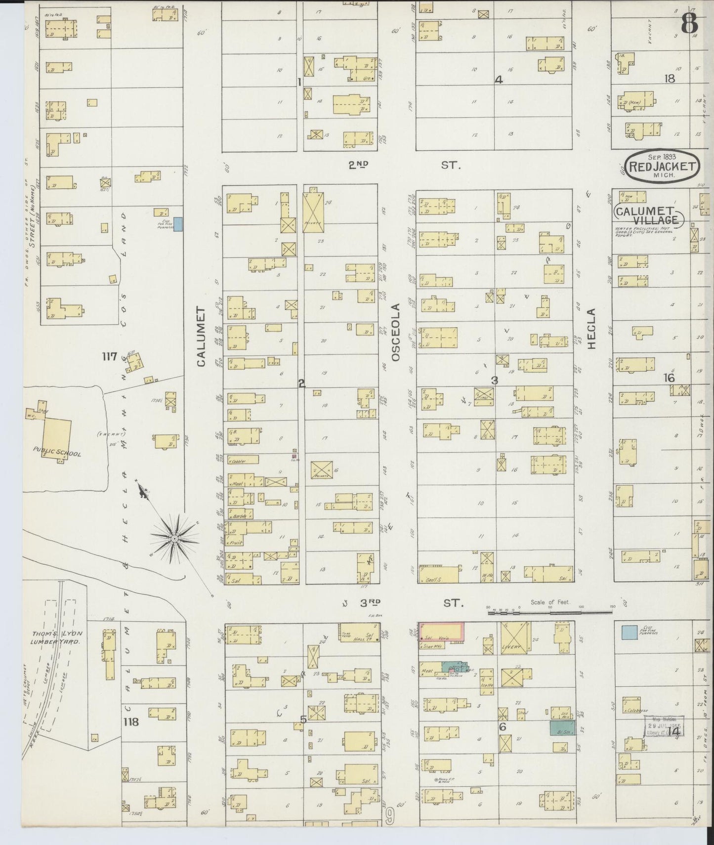 Sanborn Fire Insurance Map from Red Jacket, Houghton County, Michigan (1893), Sheet #0008 - Complete Map Set gallery image, historic Sanborn map, vintage wall art, Michigan Michigan