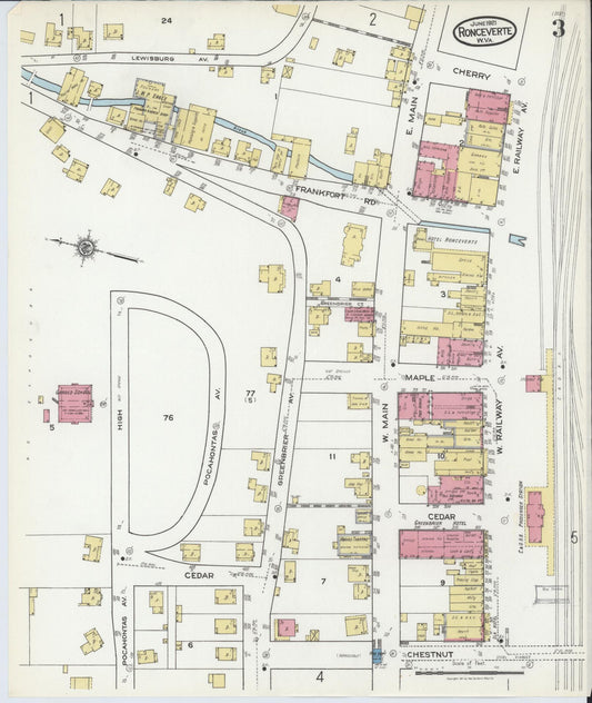 Sanborn Fire Insurance Map from Ronceverte, Greenbrier County, West Virginia (1921), Sheet #0003 - Historic Sanborn Fire Insurance Map Print, vintage old map wall art, antique decor, genealogy gift, West Virginia West Virginia map