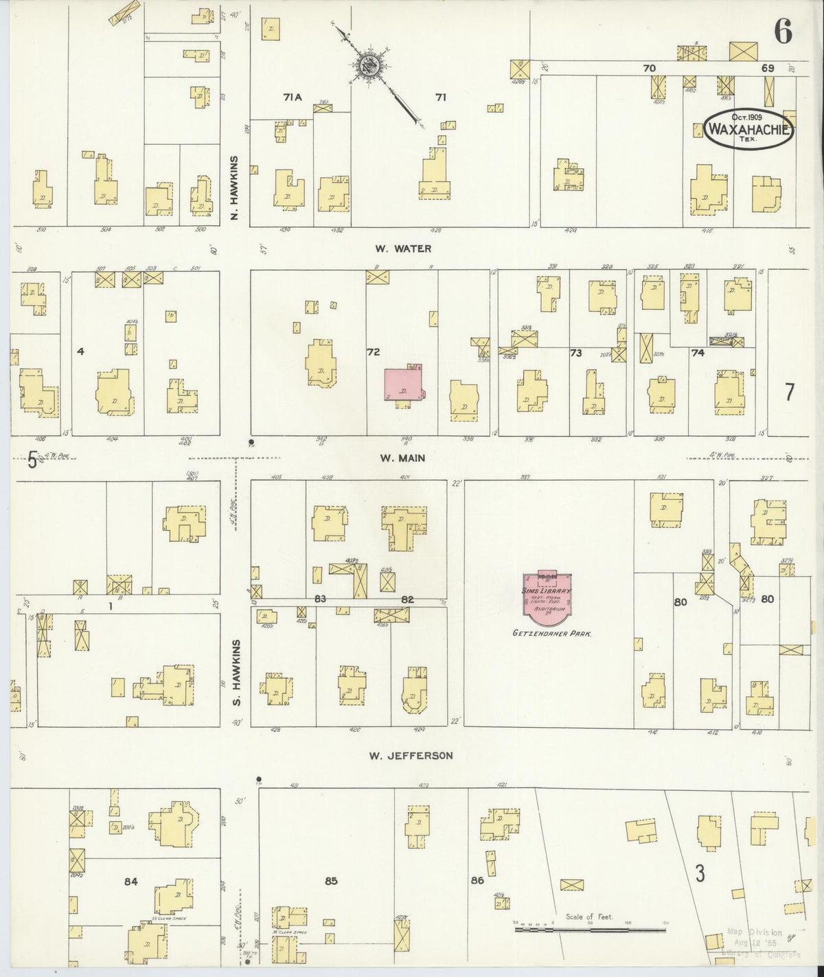 Sanborn Fire Insurance Map from Waxahachie, Ellis County, Texas (1909), Sheet #0006 - Complete Map Set gallery image, historic Sanborn map, vintage wall art, Texas Texas