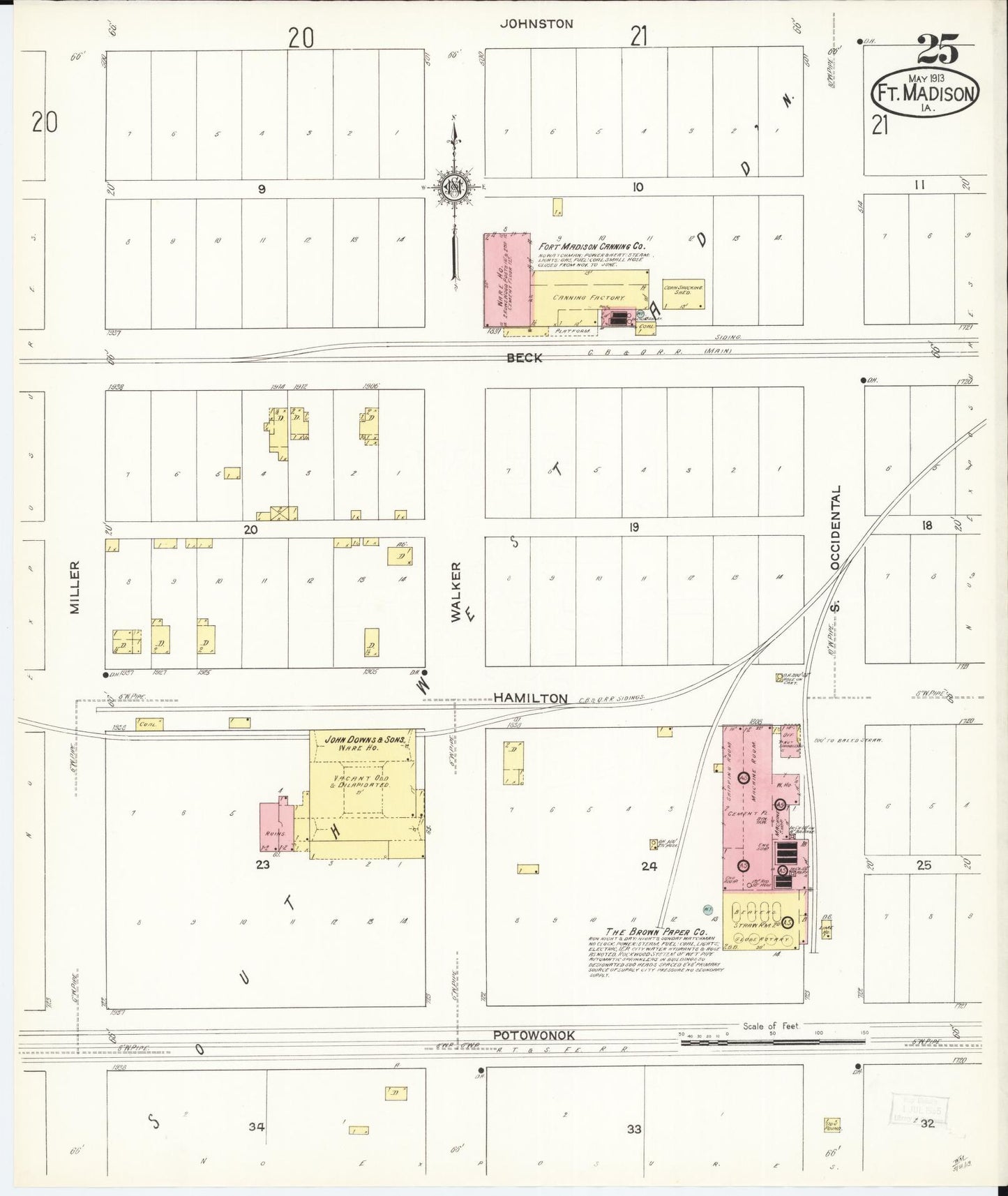 Sanborn Fire Insurance Map from Fort Madison, Lee County, Iowa (1913), Sheet #0025 - Historic Sanborn Fire Insurance Map Print