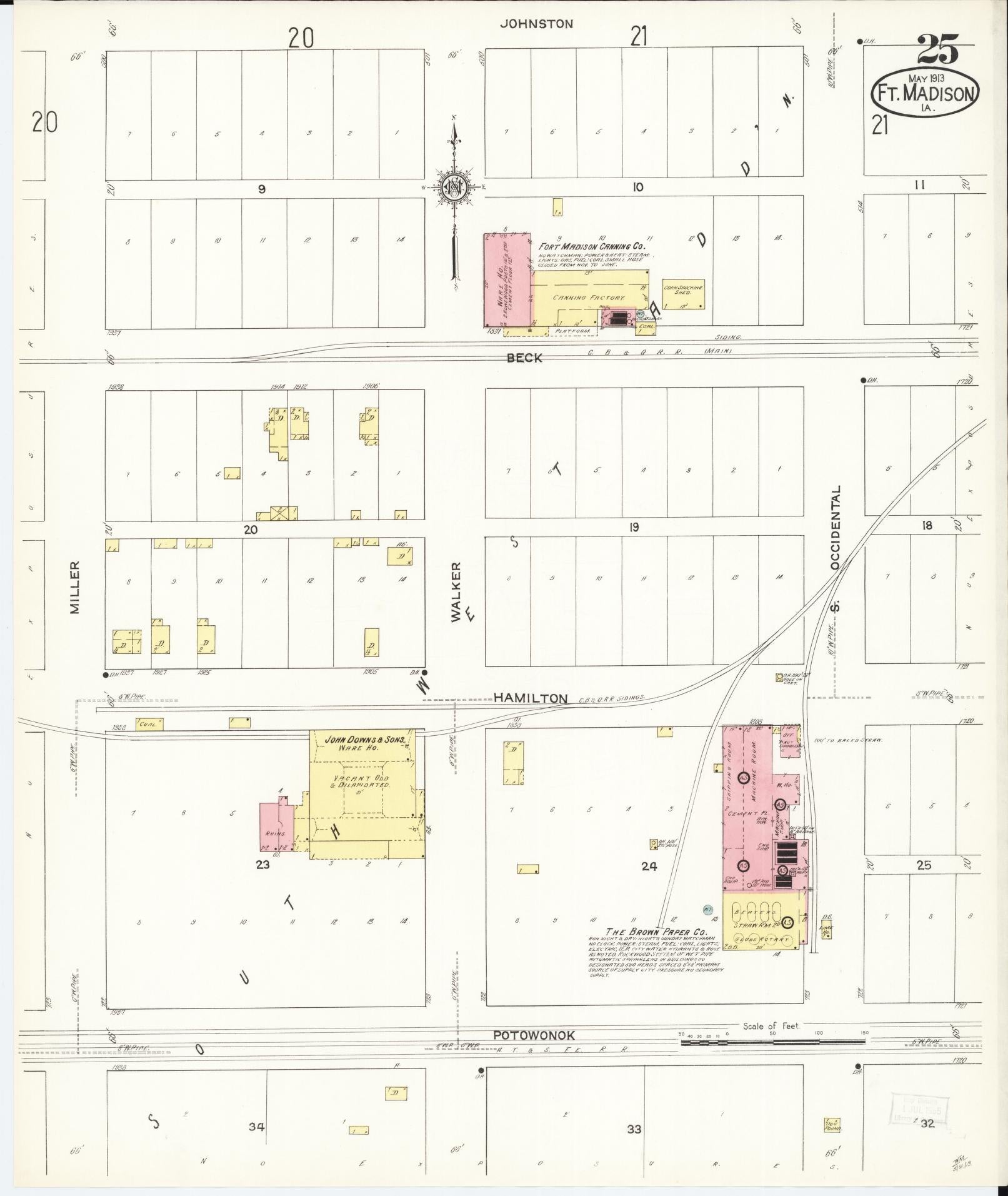Sanborn Fire Insurance Map from Fort Madison, Lee County, Iowa (1913), Sheet #0025 - Historic Sanborn Fire Insurance Map Print