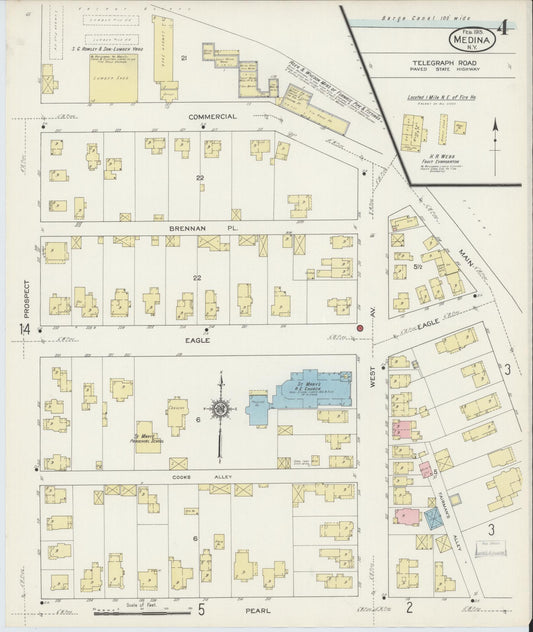 Sanborn Fire Insurance Map from Medina, Orleans County, New York (1915), Sheet #0004 - Historic Sanborn Fire Insurance Map Print, vintage old map wall art, antique decor, genealogy gift, New York New York map