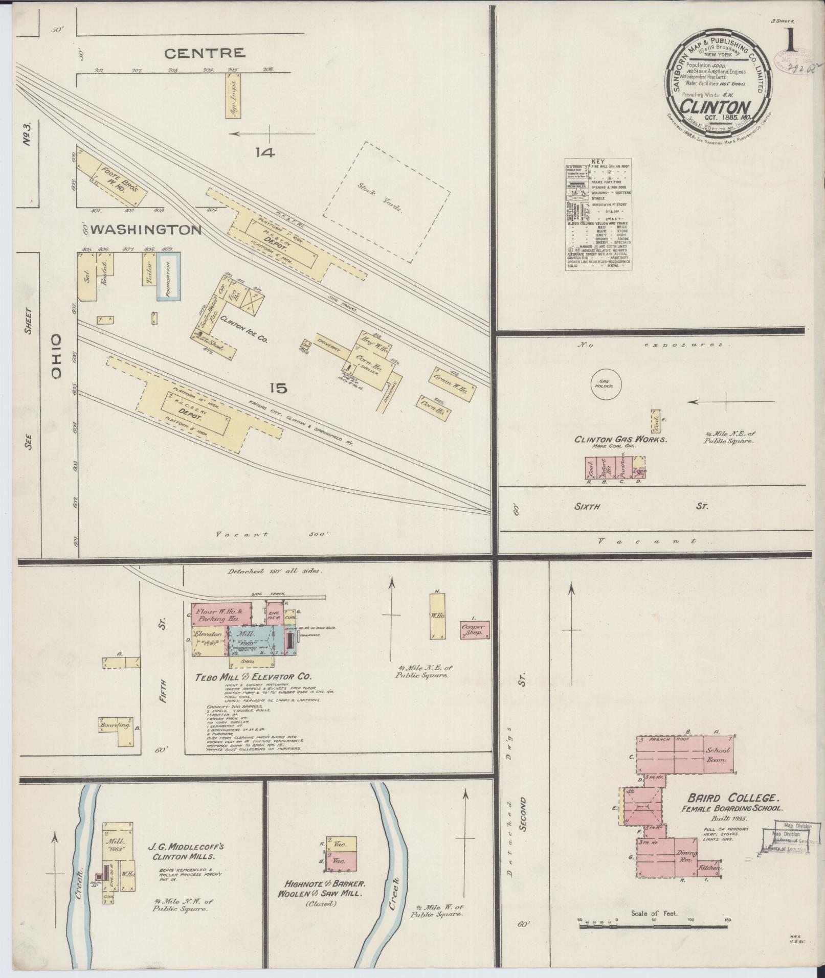 Sanborn Fire Insurance Map from Clinton, Henry County, Missouri (1885), Sheet #0001 - Complete Map Set gallery image, historic Sanborn map, vintage wall art, Missouri Missouri