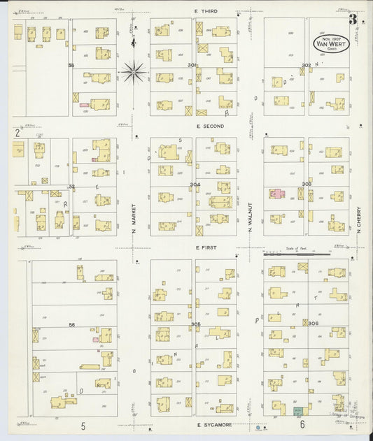 Sanborn Fire Insurance Map from Van Wert, Van Wert County, Ohio (1907), Sheet #0003 - Historic Sanborn Fire Insurance Map Print, vintage old map wall art, antique decor, genealogy gift, Ohio Ohio map