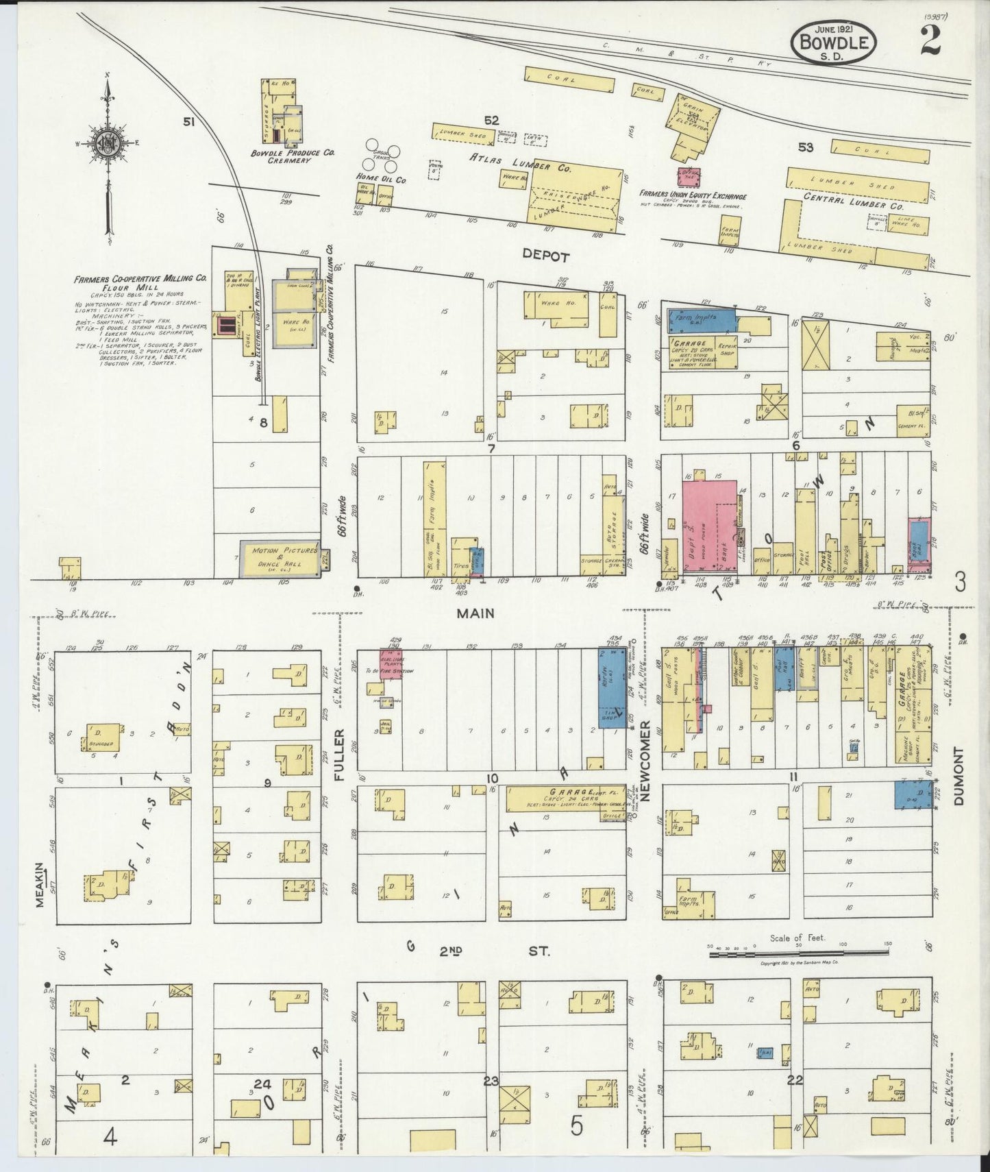Sanborn Fire Insurance Map from Bowdle, Edmunds County, South Dakota (1939), Sheet #0002 - Complete Map Set gallery image, historic Sanborn map, vintage wall art, South Dakota South Dakota