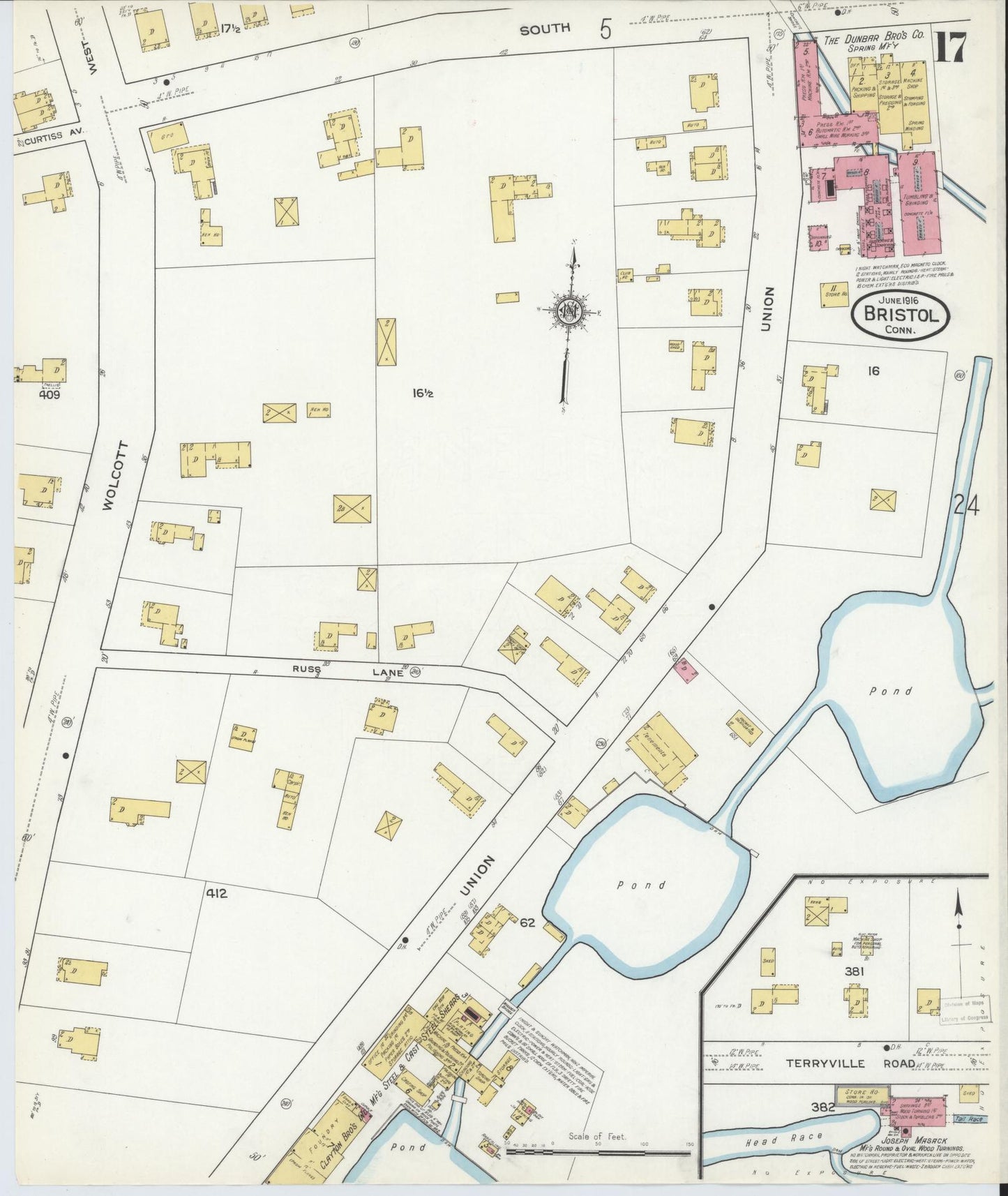 Sanborn Fire Insurance Map from Bristol, Hartford County, Connecticut (1916), Sheet #0017 - Complete Map Set gallery image, historic Sanborn map, vintage wall art, Connecticut Connecticut