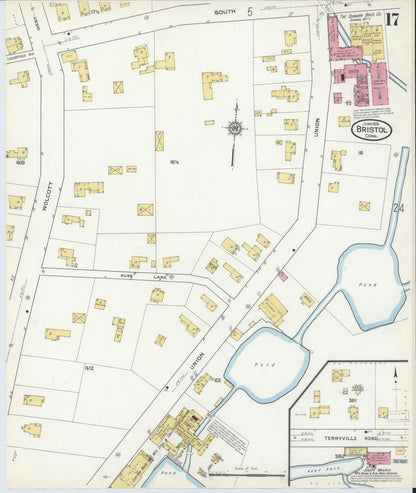 Sanborn Fire Insurance Map from Bristol, Hartford County, Connecticut (1916), Sheet #0017 - Complete Map Set gallery image, historic Sanborn map, vintage wall art, Connecticut Connecticut
