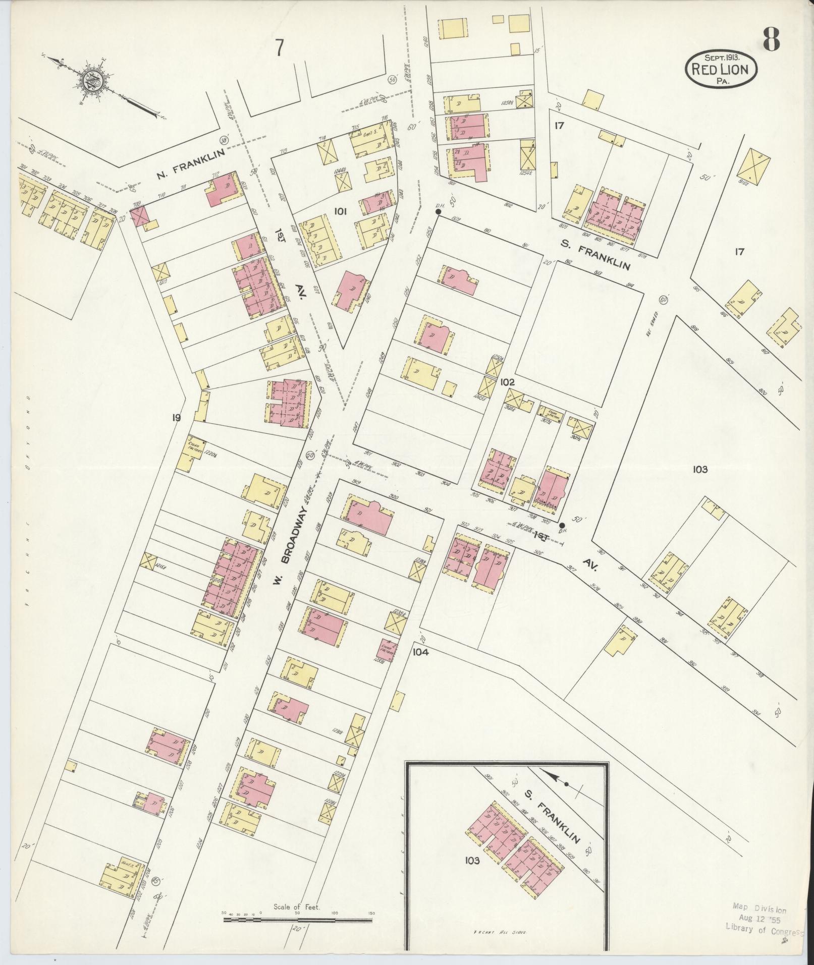 Sanborn Fire Insurance Map from Red Lion, York County, Pennsylvania (1913), Sheet #0008 - Complete Map Set gallery image, historic Sanborn map, vintage wall art, Pennsylvania Pennsylvania