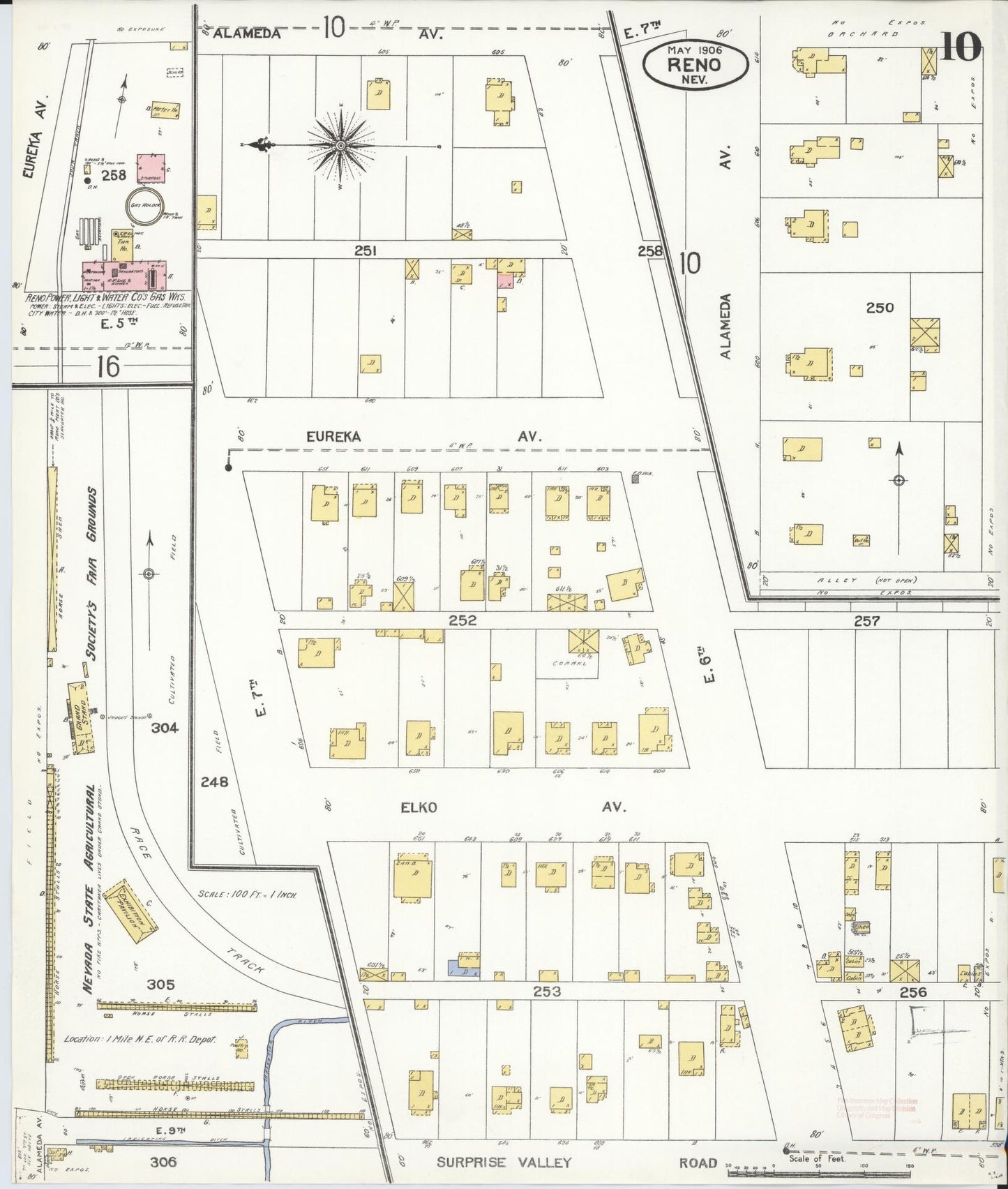 Sanborn Fire Insurance Map from Reno, Washoe County, Nevada (1906), Sheet #0010 - Complete Map Set gallery image, historic Sanborn map, vintage wall art, Nevada Nevada