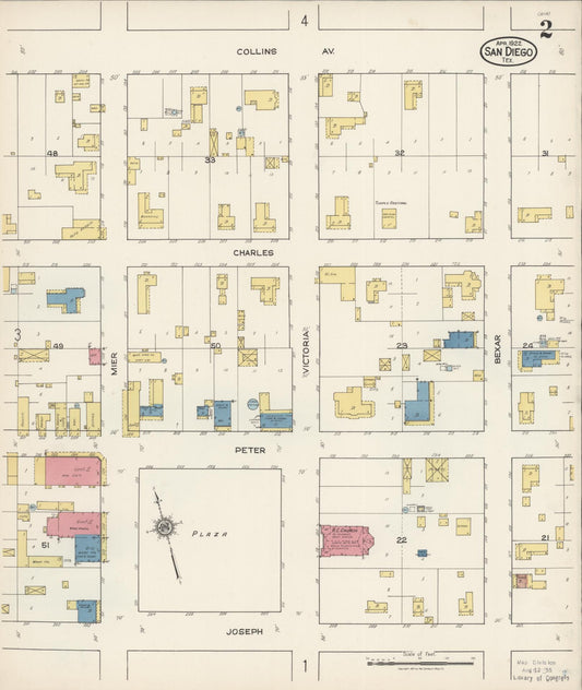 Sanborn Fire Insurance Map from San Diego, Duval And Jim Wells Counties, Texas (1922), Sheet #0002 - Historic Sanborn Fire Insurance Map Print, vintage old map wall art, antique decor, genealogy gift, Texas Texas map
