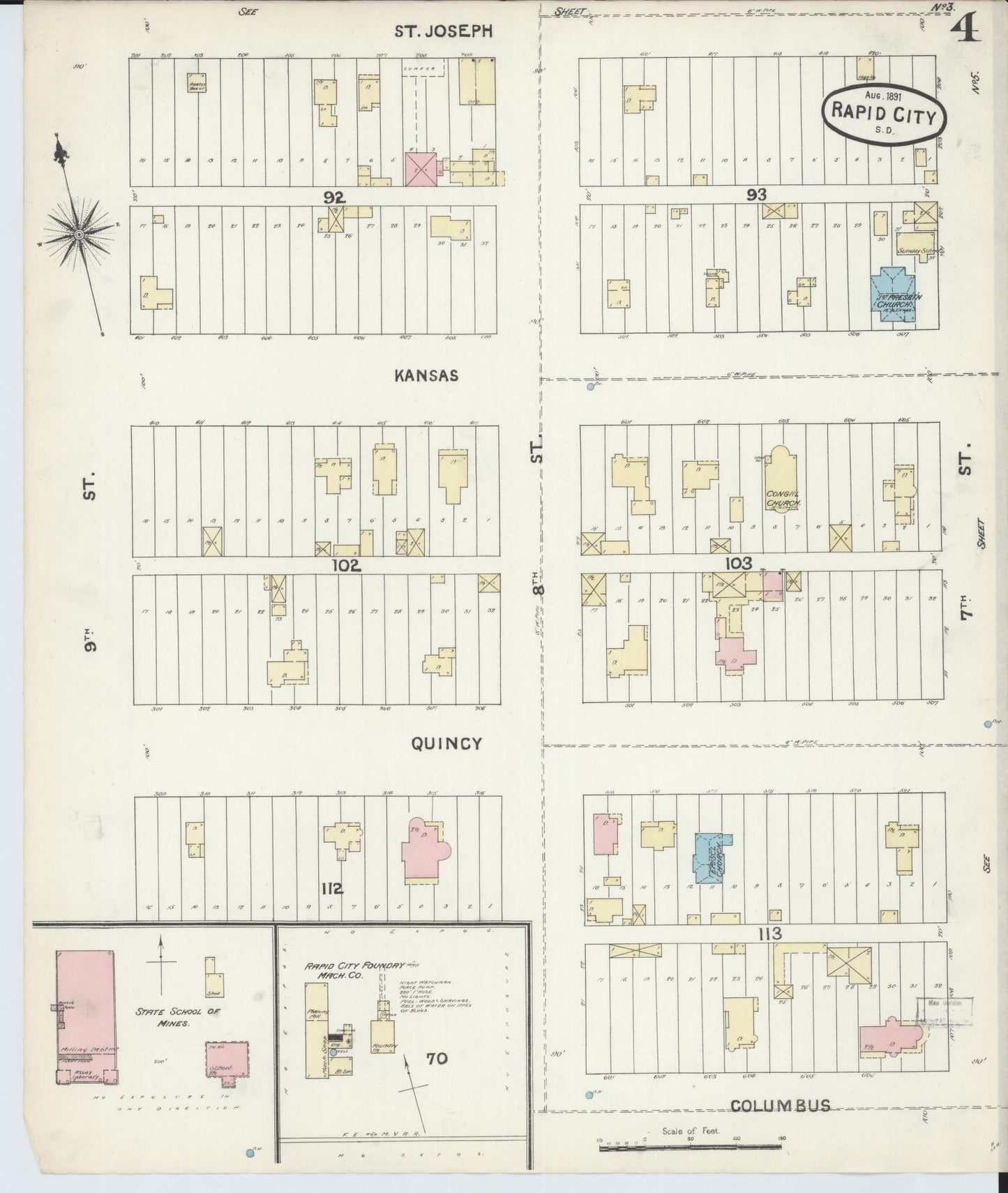 Sanborn Fire Insurance Map from Rapid City, Pennington County, South Dakota (1891), Sheet #0004 - Complete Map Set gallery image, historic Sanborn map, vintage wall art, South Dakota South Dakota