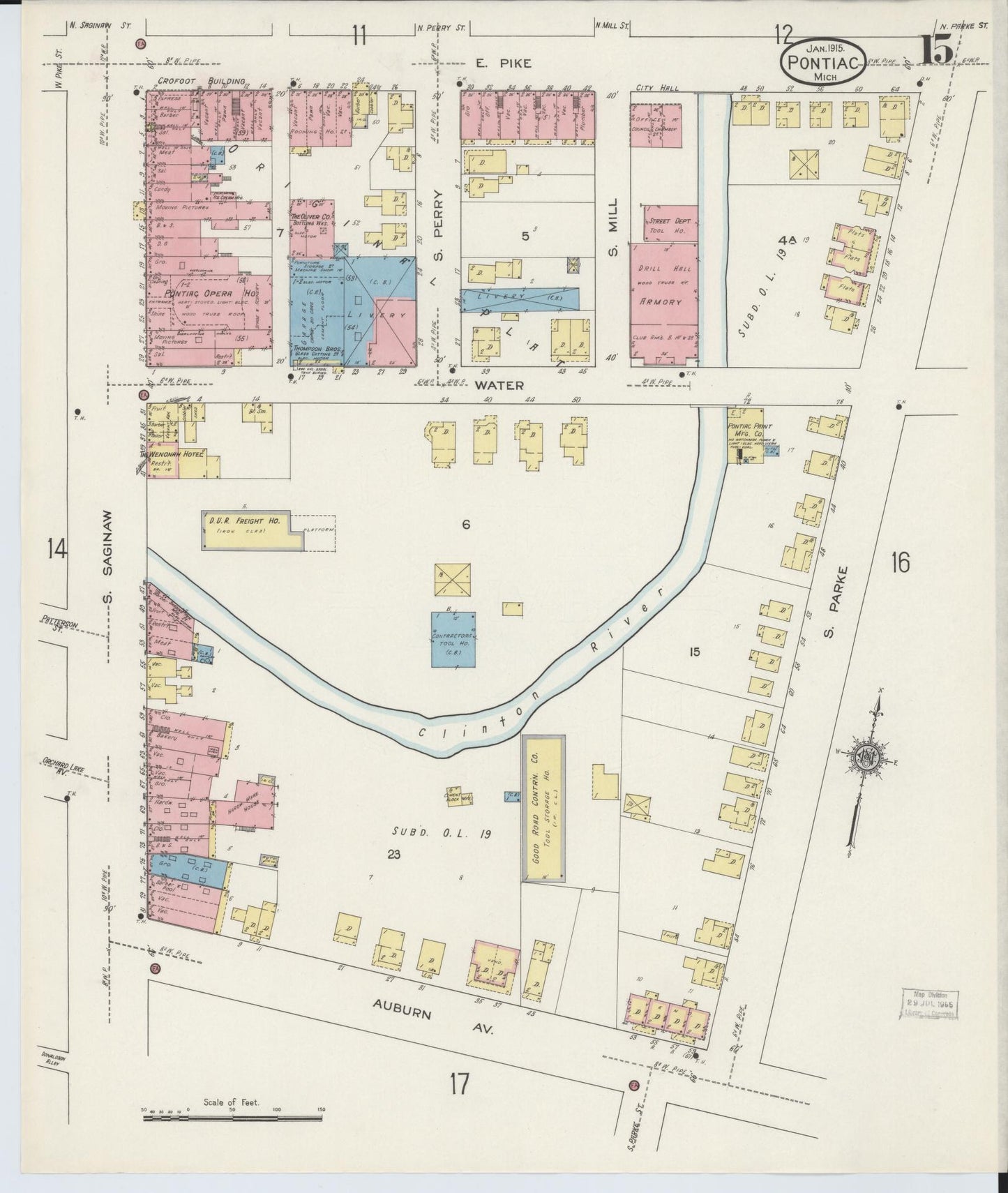 Sanborn Fire Insurance Map from Pontiac, Oakland County, Michigan (1915), Sheet #0015 - Complete Map Set gallery image, historic Sanborn map, vintage wall art, Michigan Michigan