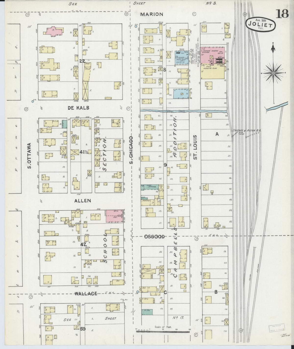 Sanborn Fire Insurance Map from Joliet, Will County, Illinois (1891), Sheet #0018 - Complete Map Set gallery image, historic Sanborn map, vintage wall art, Illinois Illinois