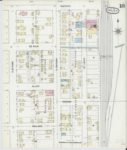 Sanborn Fire Insurance Map from Joliet, Will County, Illinois (1891), Sheet #0018 - Complete Map Set gallery image, historic Sanborn map, vintage wall art, Illinois Illinois
