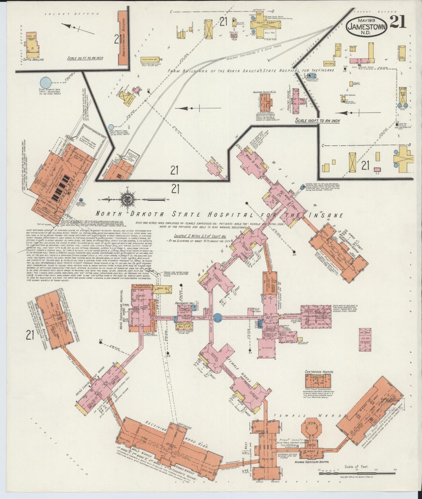 Sanborn Fire Insurance Map from Jamestown, Stutsman County, North Dakota (1919), Sheet #0021 - Complete Map Set gallery image, historic Sanborn map, vintage wall art, North Dakota North Dakota