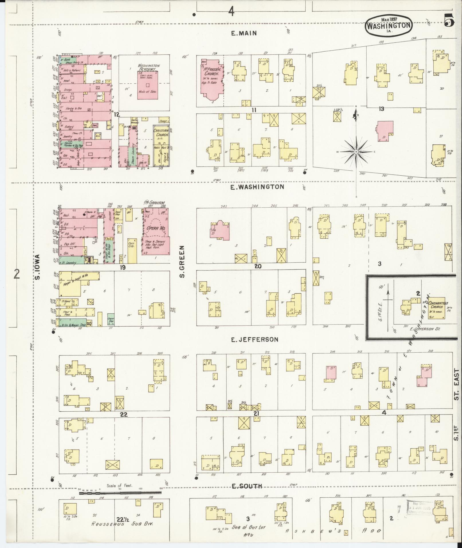 Sanborn Fire Insurance Map from Washington, Washington County, Iowa (1897), Sheet #0005 - Historic Sanborn Fire Insurance Map Print, vintage old map wall art