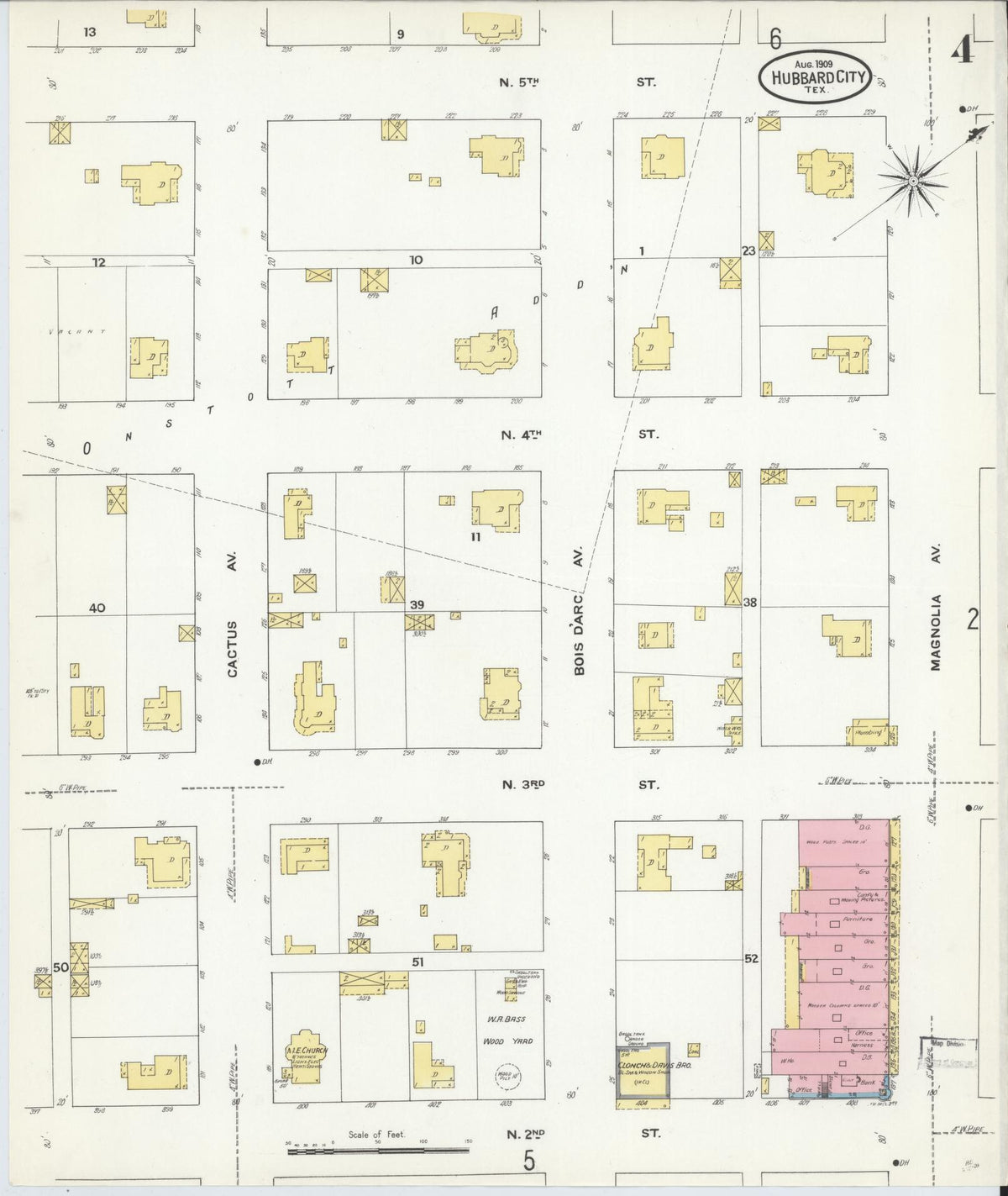 Sanborn Fire Insurance Map from Hubbard, Hill County, Texas (1909), Sheet #0004 - Complete Map Set gallery image, historic Sanborn map, vintage wall art, Texas Texas