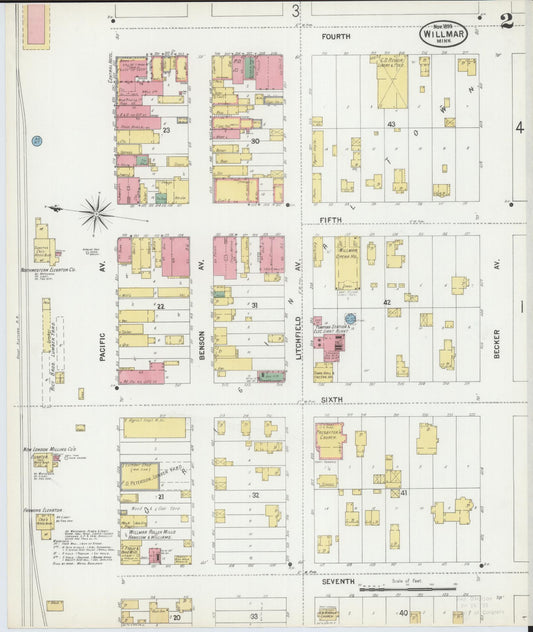 Sanborn Fire Insurance Map from Willmar, Kandiyohi County, Minnesota (1899), Sheet #0002 - Historic Sanborn Fire Insurance Map Print, vintage old map wall art, antique decor, genealogy gift, Minnesota Minnesota map