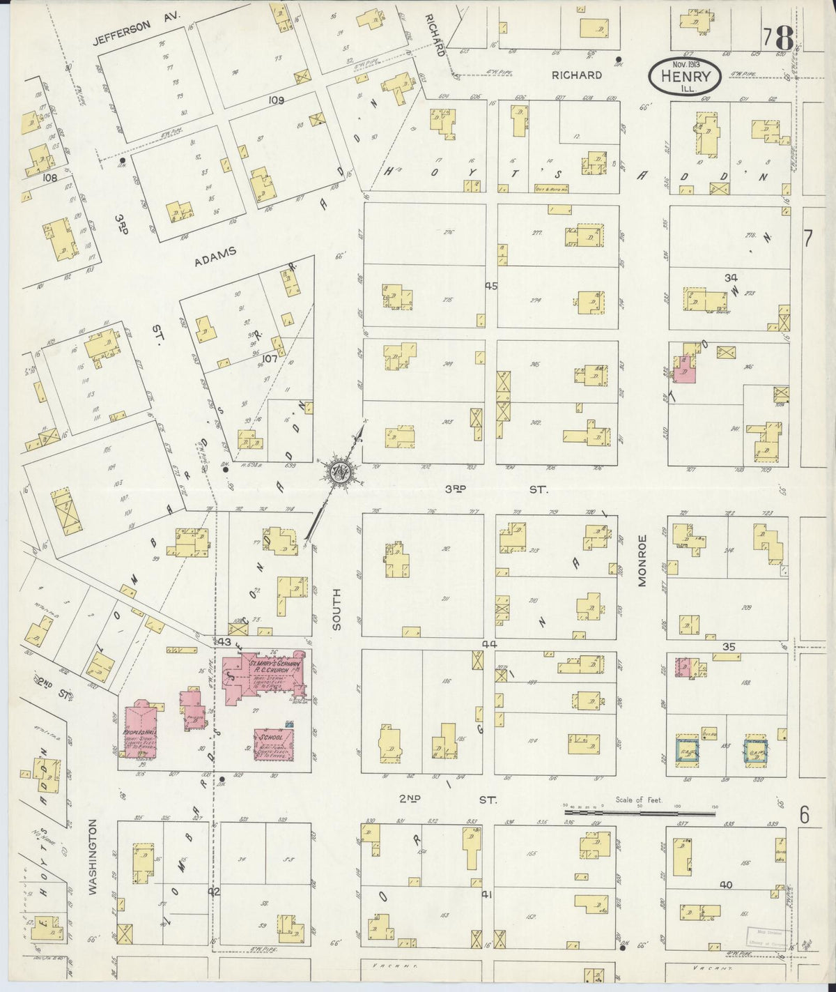 Sanborn Fire Insurance Map from Henry, Marshall County, Illinois (1913), Sheet #0008 - Historic Sanborn Fire Insurance Map Print, vintage old map wall art, antique decor, genealogy gift, Illinois Illinois map