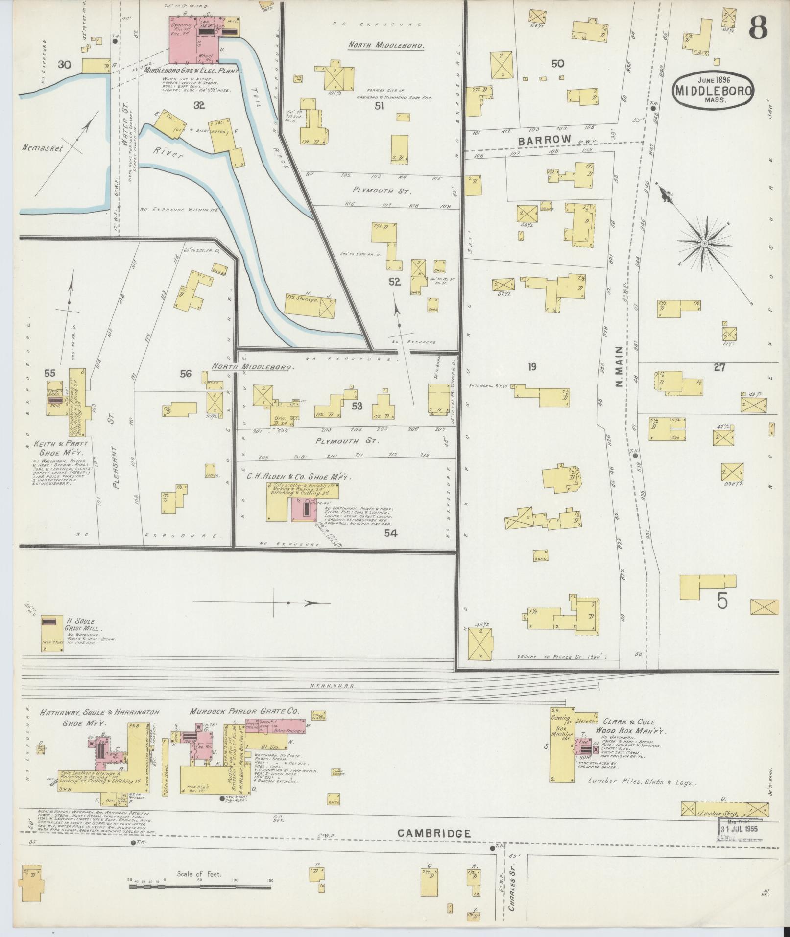 Sanborn Fire Insurance Map from Middleboro, Plymouth County, Massachusetts (1896), Sheet #0008 - Complete Map Set gallery image, historic Sanborn map, vintage wall art, Massachusetts Massachusetts