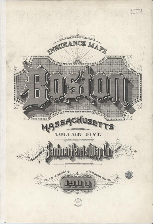 Sanborn Fire Insurance Map from Boston, Suffolk County, Massachusetts (1900), Sheet #0001 - Historic Sanborn Fire Insurance Map Print, vintage old map wall art, antique decor, genealogy gift, Massachusetts Massachusetts map