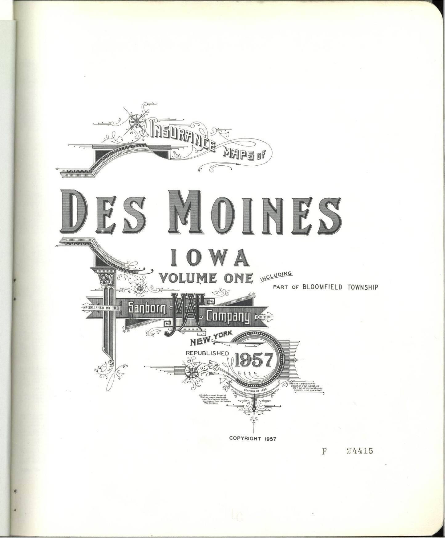 Sanborn Fire Insurance Map from Des Moines, Polk County, Iowa (1957), Sheet #0001 - Historic Sanborn Fire Insurance Map Print, vintage old map wall art