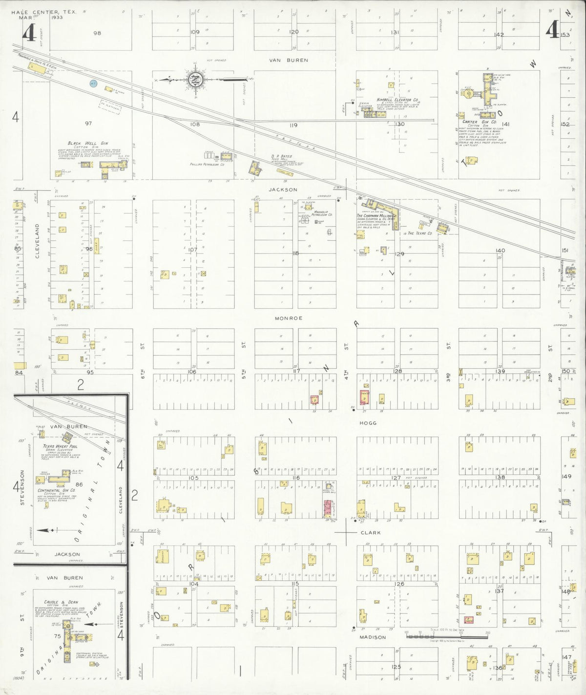 Sanborn Fire Insurance Map from Hale Center, Hale County, Texas (1933), Sheet #0004 - Historic Sanborn Fire Insurance Map Print, vintage old map wall art, antique decor, genealogy gift, Texas Texas map