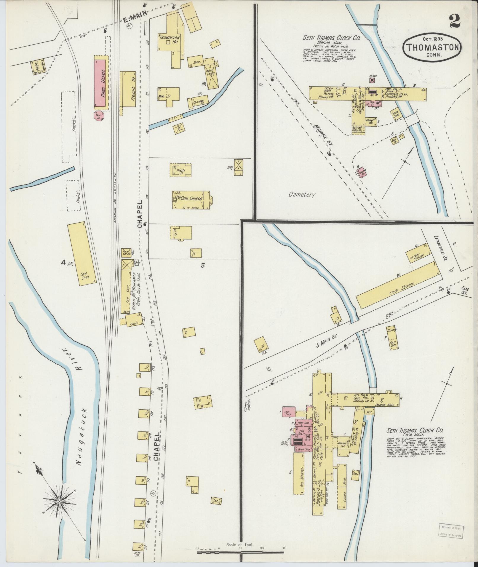 Sanborn Fire Insurance Map from Thomaston, Litchfield County, Connecticut (1895), Sheet #0002 - Complete Map Set gallery image, historic Sanborn map, vintage wall art, Connecticut Connecticut