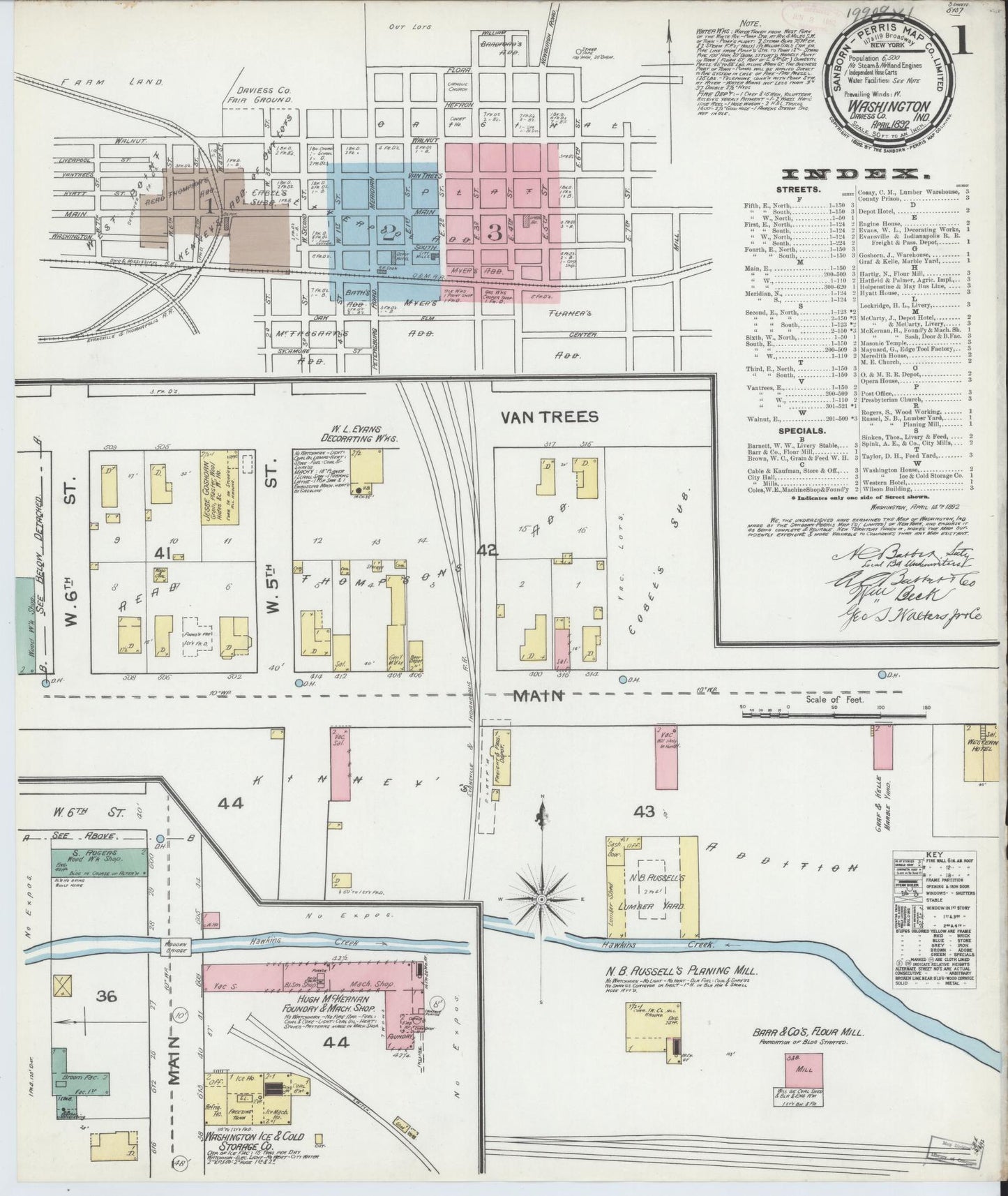 Sanborn Fire Insurance Map from Washington, Daviess County, Indiana (1892), Sheet #0001 - Complete Map Set gallery image, historic Sanborn map, vintage wall art, Indiana Indiana