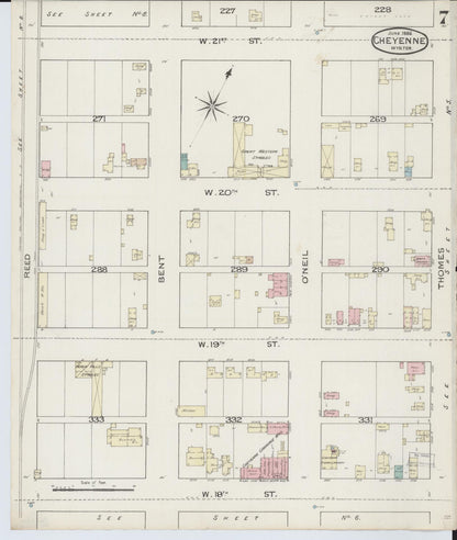 Sanborn Fire Insurance Map from Cheyenne, Laramie County, Wyoming (1886), Sheet #0007 - Complete Map Set gallery image, historic Sanborn map, vintage wall art, Wyoming Wyoming