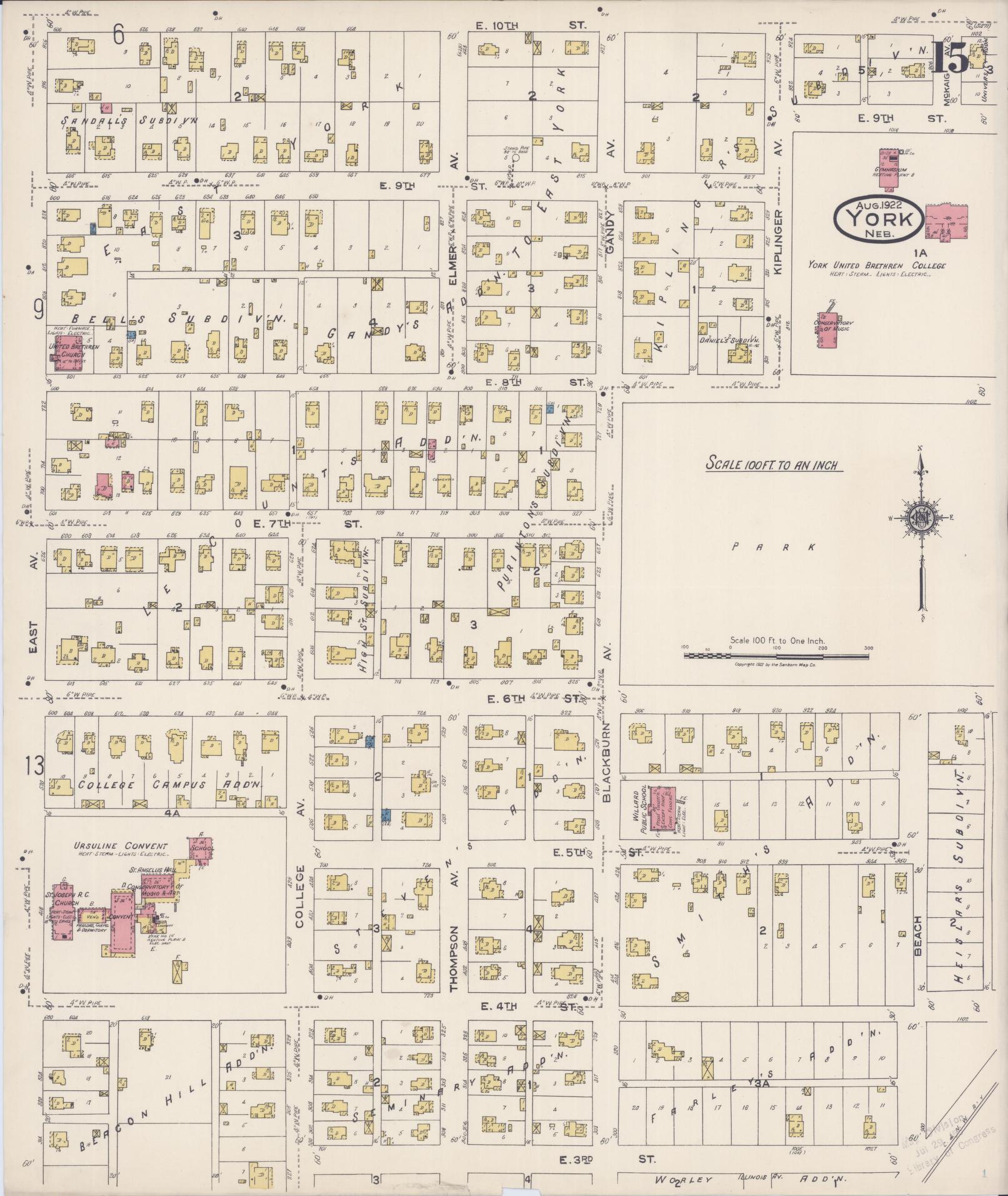 Sanborn Fire Insurance Map from York, York County, Nebraska (1922), Sheet #0015 - Historic Sanborn Fire Insurance Map Print, vintage old map wall art, antique decor, genealogy gift, Nebraska Nebraska map