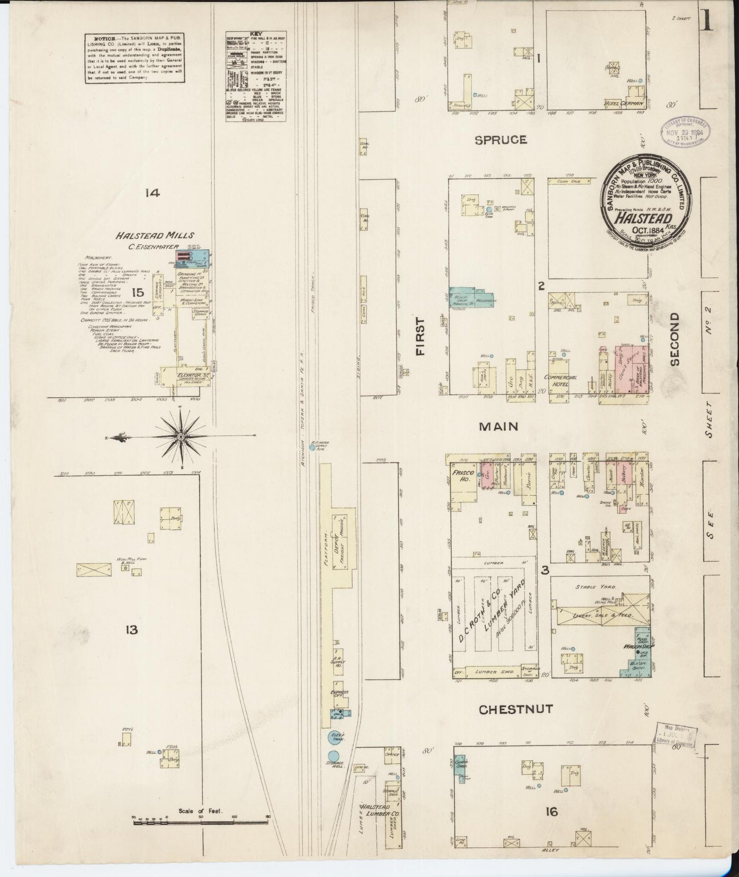 Sanborn Fire Insurance Map from Halstead, Harvey County, Kansas (1884), Sheet #0001 - Complete Map Set gallery image, historic Sanborn map, vintage wall art, Kansas Kansas