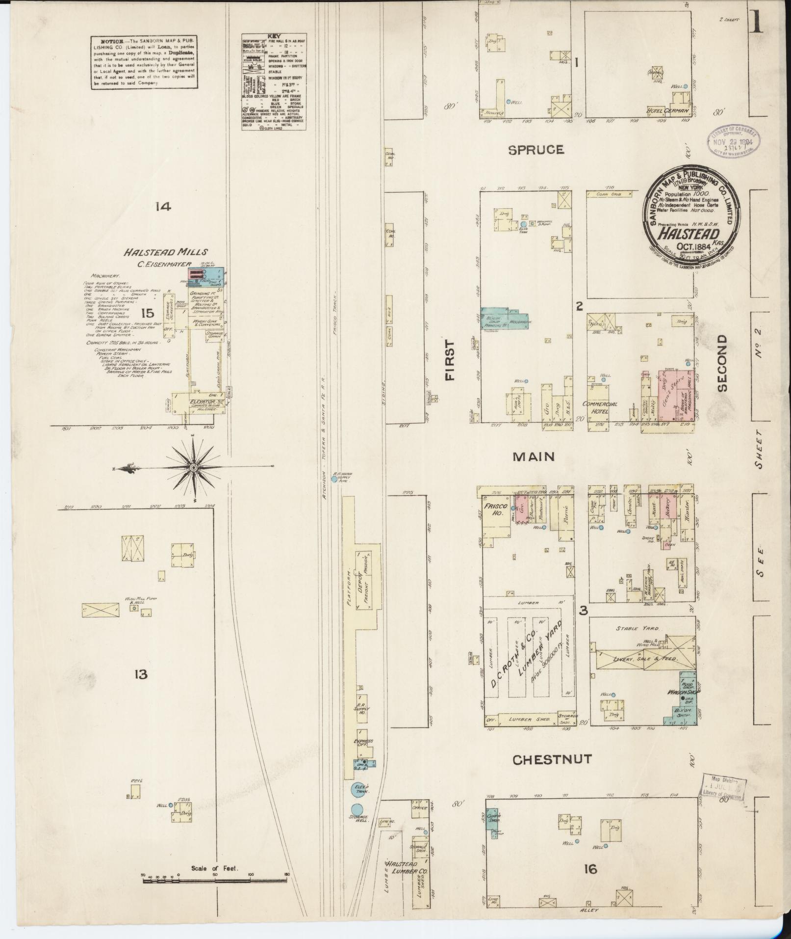 Sanborn Fire Insurance Map from Halstead, Harvey County, Kansas (1884), Sheet #0001 - Complete Map Set gallery image, historic Sanborn map, vintage wall art, Kansas Kansas