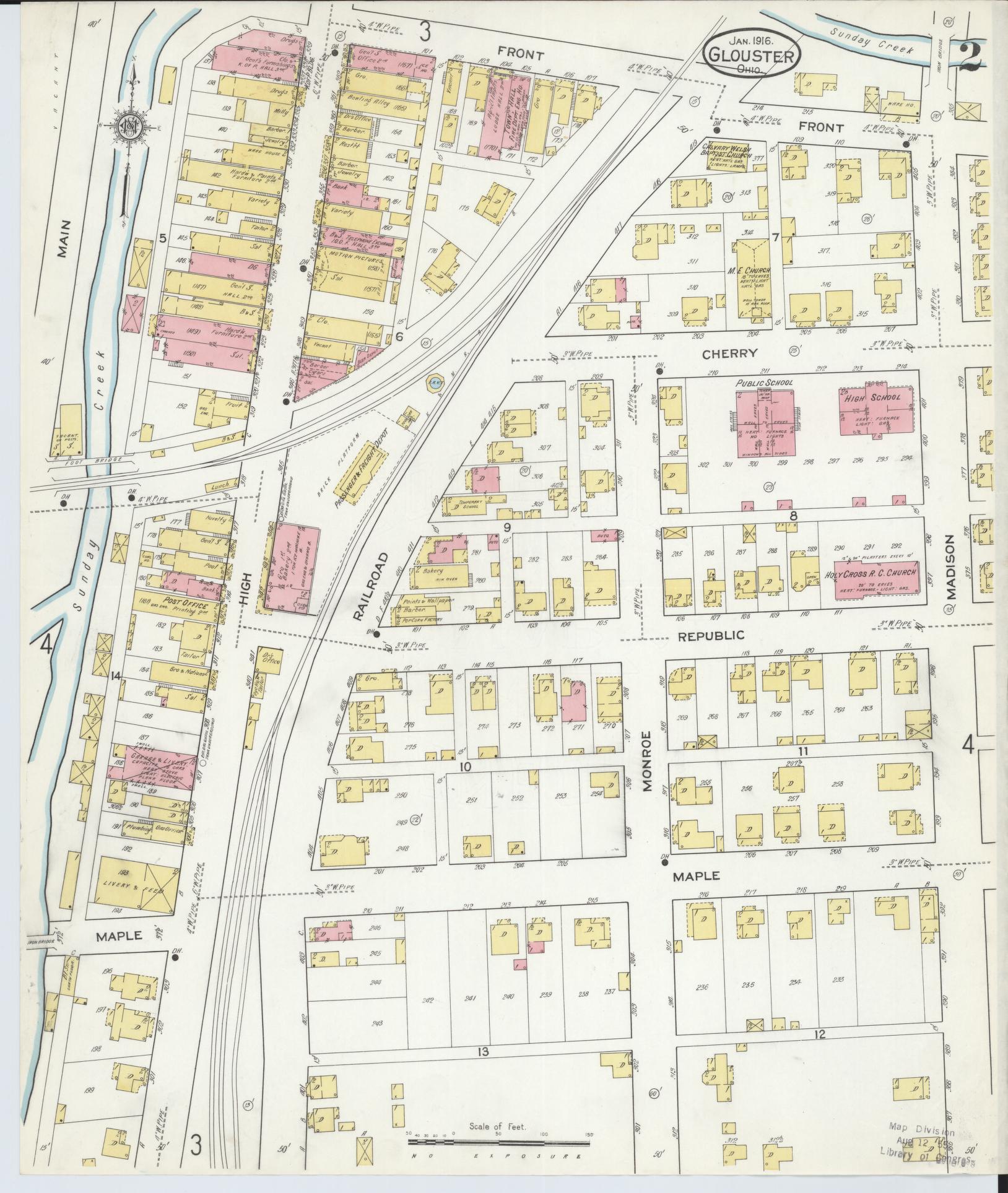 Sanborn Fire Insurance Map from Glouster, Athens County, Ohio (1912), Sheet #0002 - Complete Map Set gallery image, historic Sanborn map, vintage wall art, Ohio Ohio