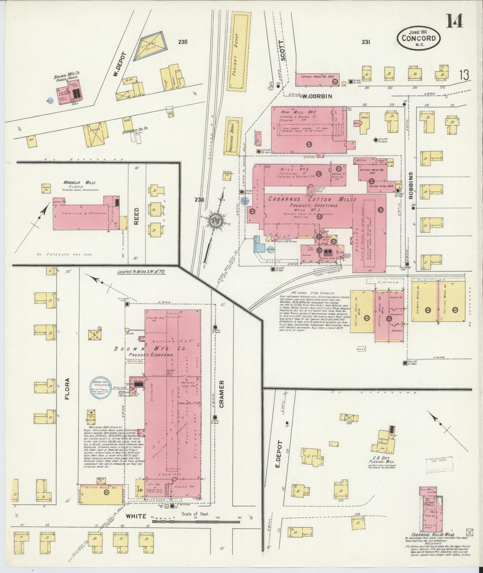 Sanborn Fire Insurance Map from Concord, Cabarrus County, North Carolina (1911), Sheet #0014 - Complete Map Set gallery image, historic Sanborn map, vintage wall art, North Carolina North Carolina