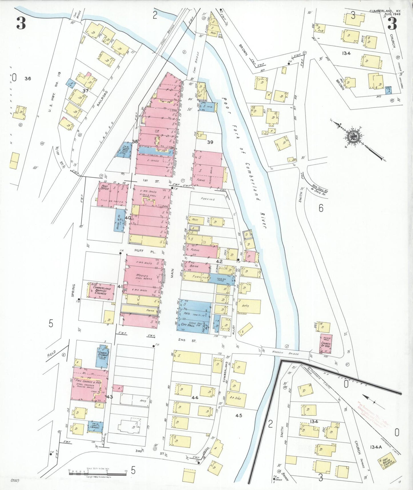 Sanborn Fire Insurance Map from Cumberland, Harlan County, Kentucky (1949), Sheet #0003 - Historic Sanborn Fire Insurance Map Print, vintage old map wall art, antique decor, genealogy gift, Kentucky Kentucky map